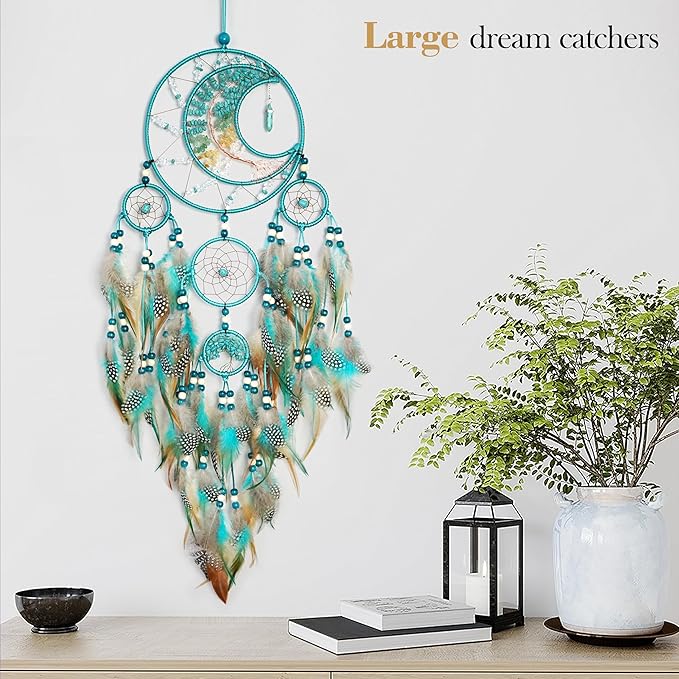 Dream Catchers, Large Dream Catchers for Bedroom Adult Crystal Tree of Life Dream Catcher Wall Decor with Turquoise Hanging Ornament Teen Dorm Room Decor Festival Gift