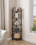 CHOEZON 5-Tier Corner Shelf, Industrial Corner Bookshelf, 59.4" Corner Storage Stand, Plant Stand Display Shelf, Corner Bookcase for Bedroom, Living Room, Home Office, Black TCJ10BB