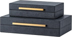 Set of 2 Black Shagreen Storage Boxes with Gold Metal Handles – Faux Leather Jewelry Organizer, Nesting Decorative Box for Photos, Memory Keepsake, Home & Office Decor