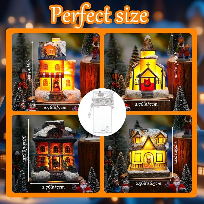 Wettarn 26 Pcs LED Christmas Villages Houses Sets Xmas Figurines Decoration Lighted LED Christmas Village Houses Building Collectible Home Decoration Xmas Gifts Indoor Room Decor