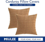 MIULEE Pack of 2 Corduroy Decorative Euro Sham Throw Pillow Covers 24x24 Inch Soft Boho Striped Pillow Covers Modern Farmhouse Home Decor for Sofa Living Room Couch Bed Brown