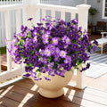 INQCMY Artificial Flowers for Outdoors Fake Plants Spring Decoration, 12 Bundles Faux Petunias UV Resistant Realistic Silk Flower for Outside Planters Patio Porch Yard Window Box (Double Purple)