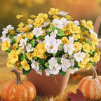 Fake Hibiscus Artificial Flowers for Outdoors Spring Summer Decoration, 6 Bundles Silk Hibiscus Flowers Bouquet UV Resistant Look Real Faux Plants for Outside Planter Front Door Porch Balcony, 2MixHB
