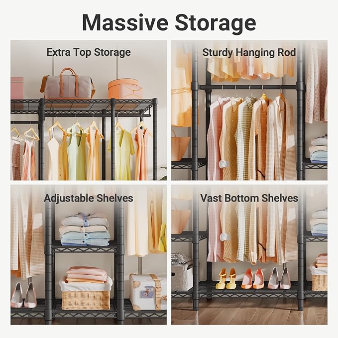 VIPEK V50 Extra Large Portable Closet Rack Bedroom Armoire Freestanding Wardrobe Closet, Heavy Duty Clothes Rack Multi-Functional Metal Clothing Rack for Hanging Clothes, Max Load 1300lbs, Black