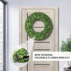 Spring Wreath, 20 inch Boxwood Wreaths for Front Door, Summer Wreaths with UV Protection, Green Artificial Wreath for Farmhouse, Room Indoors, Outdoors, Corridors, Offices, for All Seasons
