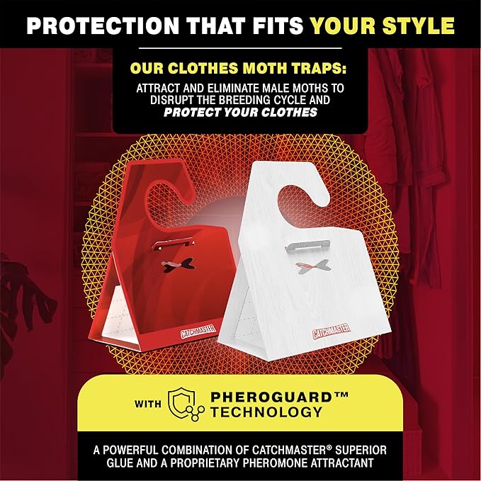 Catchmaster Clothing Moth Traps with Premium Extra Strength Odorless Pheromone Technology – Red, XL, Extra-Strength Glue – Traps & Targets Casemaking and Webbing Moths - 6-Pack