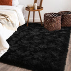 Black Rug for Bedroom, Soft Shaggy Modern Shag 4x6 Area Rugs for Living Room, Upgrade Non-Slip Plush Fluffy Carpet for Kids Boys Girls Room Dorm Home Decor Aesthetic