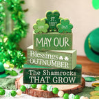 Lineshading 4 Pcs St. Patrick's Day Decor Wooden Shamrock Decoration Saint Patty's Day Tiered Tray Decor Rustic Wooden Shamrock Block Sign Irish Table Centerpiece Farmhouse for Party Home Kitchen