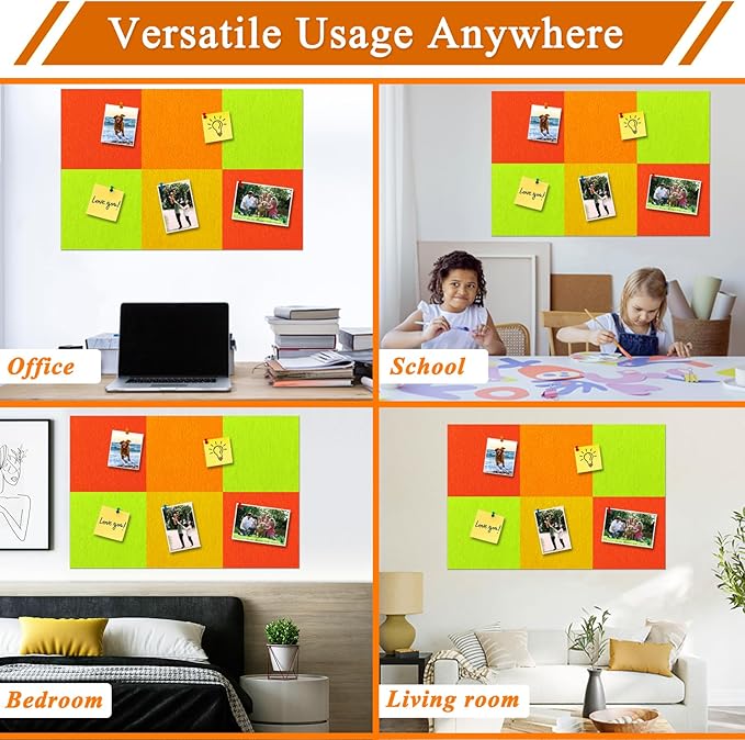 Square Felt Cork Bulletin Board Tiles, Self Adhesive DIY Felt Pin Board for Wall 30" x 20" with 35 Pushpins for Office School Home Wall Decor Stickers Memos Photos Display (Gradual Orange)