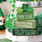Lineshading 4 Pcs St. Patrick's Day Decor Wooden Shamrock Decoration Saint Patty's Day Tiered Tray Decor Rustic Wooden Shamrock Block Sign Irish Table Centerpiece Farmhouse for Party Home Kitchen