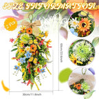 2 PCS 24'' Spring Summer Floral Teardrop Swags for Front Door Artificial Sunflowers Daisy Teardrop Swags Lavender Butterfly Swag Wreath Eucalyptus Hanging Swag for Farmhouse kitchen Cabinet Home Decor