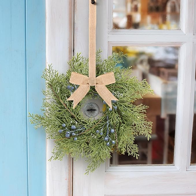 6 Pcs Small Blueberry Swags Spring Summer Wreath Mini Kitchen Candle Rings 3” Blue Berry Cabinet Wreaths with Retro Burlap Ribbon for Farmhouse Rustic Home Front Door Window Wedding Chair Wall