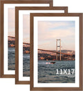 11x17 Picture Frame 3 Pack - Brown Poster Frame Display Pictures 9x15 with Mat or 11 x 17 Without Mat for Wall Hanging Horizontal and Vertical