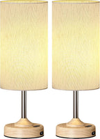 Rechargeable Table Lamp, 2-Pack, Ambient Light, Dimmable, 2700K, Timer, Touch Control, Portable, LED, Wireless, Cordless e, Battery Operated, Desk Lamp, Kitchen Lamp, Fabric Shade, Wood-Grain Finish