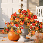 HyeFlora Artificial Fall Flowers for Outdoors Decoration 2PCS Autumn Faux Morning Glory Look Real Silk Flowers for Outside Planter UV Resistant Fake Flowers for Home Garden Balcony Yard Porch Deco