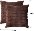 Aegero Pack of 2 Corduroy Decorative Throw Pillow Covers 20x20 InchSoft Boho Striped Pillow Covers Modern Farmhouse Home Decor for Sofa Living Room Couch Bed（Dark Brown）