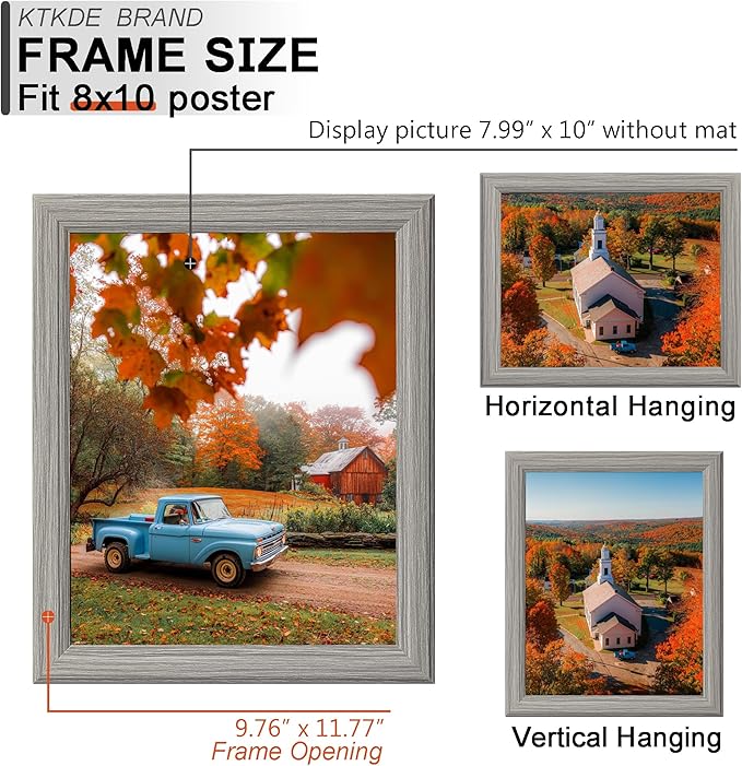 KTKDE 8x10 Picture Frame Set of 5, Wooden frames Grey, Vertical & Horizontal Wall Hanging for Wall or Tapletop Display,Studio Gallery Photo Frame for Photos, Posters & Art Prints