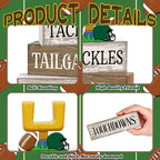 Lineshading 4 Pcs Football Table Decorations Football Tiered Tray Decor Sport Game Centerpiece Sign Decorative Rugby Stack Block Gift for Fans Club Tailgate Birthday Party Table Shelf Fireplace Decor