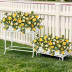 Artificial Fake Petunia Flowers for Outdoor Decoration, 2PCS Faux Silk Petunias Flower for Spring UV Resistant No Fade Realistic Plants for Garden Balcony Yard Porch Indoor Decor(Yellow White)