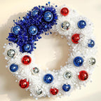 Patriotic Wreath 18 Inch American Flag Wreath for Front Door, Americana Plated Ball Red White and Blue with Stars Decor for 4th of July Memorial Day Veterans Day