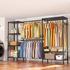 Heavy Duty Garment Rack Clothes Rack,Large Metal Closet Organizer System Storage Wardrobe,Freestanding Clothing Rack with 7 Adjustable Wire Shelves&3 Hang Rods,MaxLoad 1500lbs