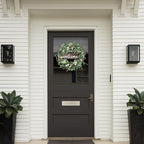 Sggvecsy Green Eucalyptus Wreath with Welcome Sign 20in Artificial Spring Summer White Berries for Front Door Wall Window Festival Farmhouse Porch Patio Garden Decor, White,green