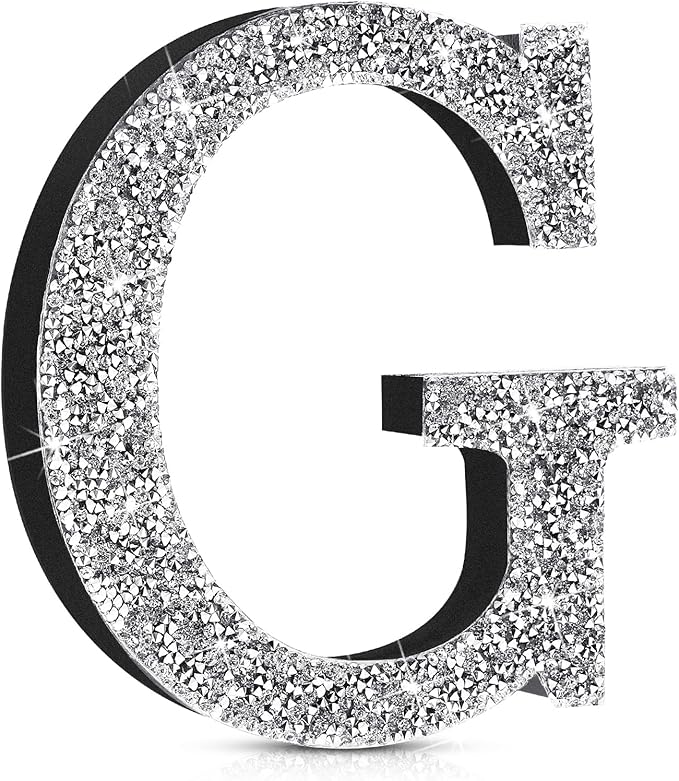 Qunclay 12'' Silver Crystal Diamond Bling Letters Crushed Diamond Decoration Wooden Glitter Letter with Screw and Hooks Rhinestone Gift for Wedding Y2k Mcbling Bedroom Wall Decor (Letter G)