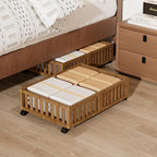 Bamboo Under Bed Storage with Wheels,Rolling Underbed Shoe Organizer Box for Shoes,Blankets,Toys,Clothes Container Space-Saving Bins for Bedroom,Closet,Dorm,Nursery