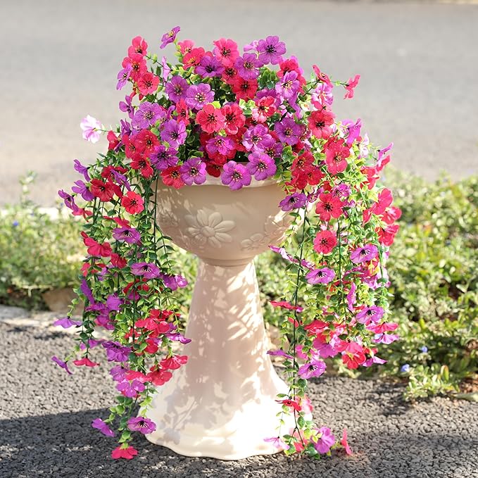 Artificial Hanging Flowers for Outdoors,No Fade 2 Bundles Fake Silk Flowers for Outside, Realistic Faux Plants Decorations for Hanging Baskets, Planters-Porch, Patio, Yard Decor