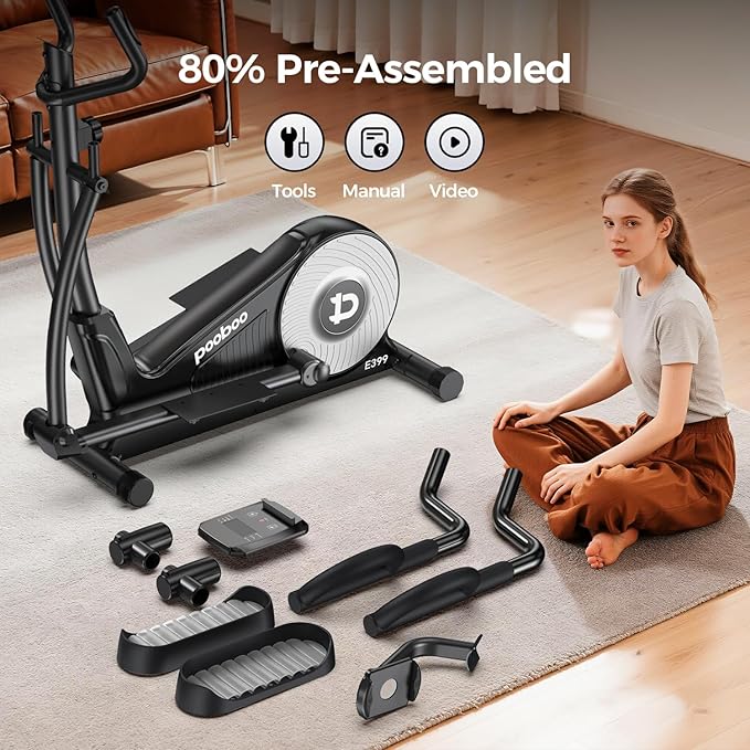 Elliptical Machine 16 Levels Resistance Built-in Blue Elliptical Trainers with LCD Monitor Smooth Quiet Driven 400lbs Capacity 15.5inch Stride Length