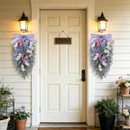 23" Lavender Teardrop Swag Wreath 2Pcs Spring Summer Swags for Front Door Faux Lavender Teardrop Swag with Butterfly Purple Wreath for Porch Wall Window Farmhouse Wedding Home Decor