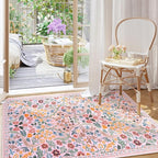 Moynesa Floral 3x5 Pink Rug for Bedroom Girls, Washable Soft Nursery Rug Non Slip, Boho Small Living Room Throw Carpet, Ultra Thin Flower Indoor Area Rug for Kids Room Dorm, Pink