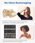 BAGSMART Hanging Jewelry Organizer with Hanger Metal Hooks Double-Sided Jewelry Holder for Organizing Earrings Necklaces Rings Perfect for in Hanging Closet, Wall, Door, 1 Piece, M, Black