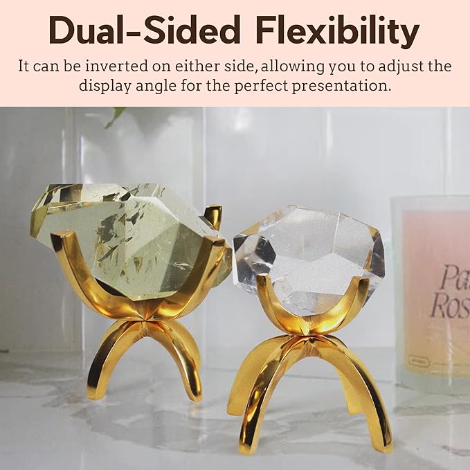 My Shelfie - Modern Brass-Coated Claw Rock Display Stand, Crystal Holder with Invertible Design, Crystal Display Holds Crystals From 2-3 Inches, Handmade Aluminum Rock Stands for Display, Small