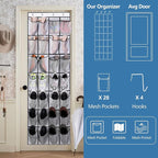 Over the Door Shoe Organizer, Hanging Shoe Organizer with 28 Mesh Large Pockets Door Shoe Rack Organizer, Space Saving Hanging Storage Holder, Hangs on Closets for Shoes, Accessories, White