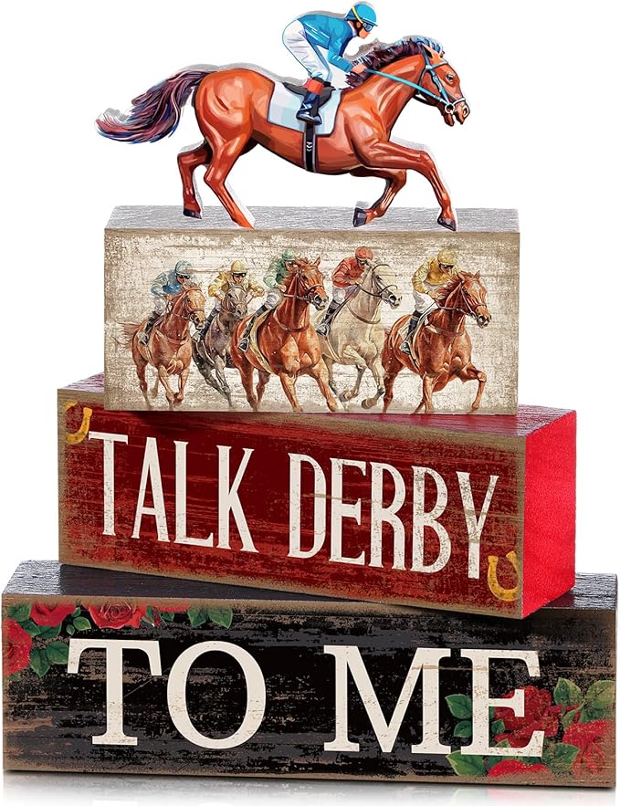 Lineshading 4 Pcs Derby Day Horse Party Decorations Derby Horse Racing Table Decor Wooden  Horseman Centerpiece Decor for Home Office Desk Decorations Holiday Party Supplies