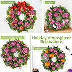 Spring Pink Wreath 24” – Floral Decor with Geranium Flowers for Front Door, Entry, Porch Display, Easter, Thanksgiving, Christmas