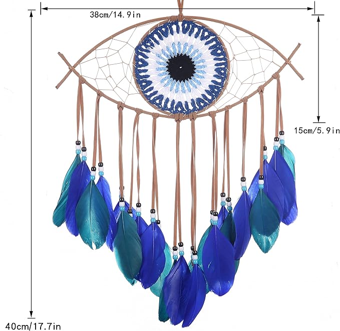 Holmgren Evil Eye Dream Catchers - Handmade Blue Dreamcatcher for Wall Art Apartment Decor, Good Luck Charm for Home Offices Living Spaces (Blue)
