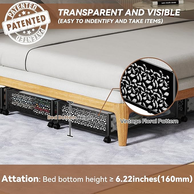 Under Bed Storage, Under the Bed Storage Containers with Wheels, Under Bed Shoe Storage Organizer Drawer for Bedroom Clothes Shoes Blankets -4Pack