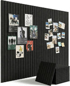 Aothia 12-Pack Felt Bulletin Board Tiles 48"x36", Modular Pin Board for Smooth Walls, Cork Board Alternative for Notes & Photos, 0.35" Thick, 70 Adhesive Tabs & 40 Pins, Black