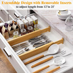 Bamboo Drawer Dividers,12-21" Adjustable Drawer Organizers for Clothes,Expandable Dresser Separators in Kitchen/Bedroom/Bathroom/Vanity/Office Organization and Storage,5-Pack