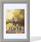 KTKDE 10x14 Picture Frame,Display Pictures 8.5x11 with Mat or 10x14 Without, Tempered Glass,14 by 10 Gray Wooden Frame Wall Gallery Poster Frame best gift
