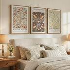 Large Framed William Morris Wall Art Set of 3, Vintage Strawberry Thief Canvas Artwork for Walls, Rustic Botanical Floral Art Prints for Living Room, Bedroom, Dining Room, Hallway, Office Wall Decor, Total Size 30x60 In