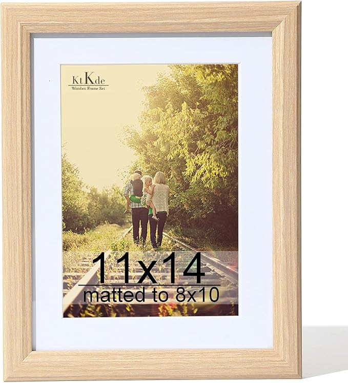 KTKDE 11x14 Picture Frame Real Glass, Display Pictures 8x10 with Mat or 11x14 Without Mat, Modern Style Wood Composite Frame,Gallery Wall Frame Wooden ，best gift