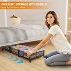 Under Bed Storage With Wheels, 47.2''/90lbs/57.6L, Metal Frame Under Bed Rolling Storage, Tool-Free Assembly Underbed Drawers, Underbed Organizer Containers for Shoes, Clothes and Toys