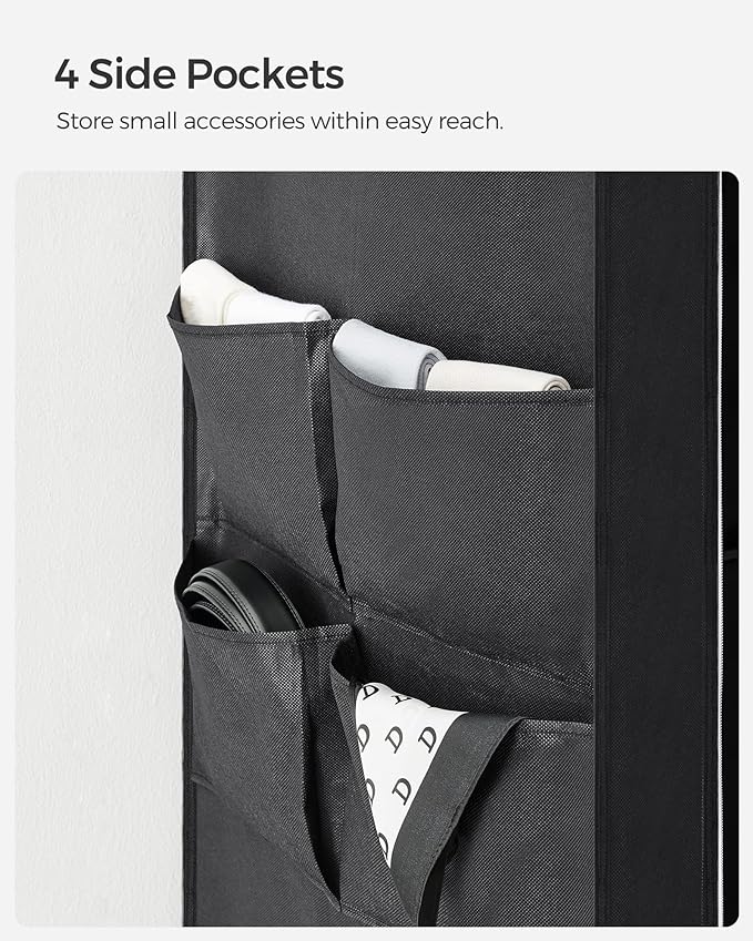 SONGMICS Portable Closet, Wardrobe Closet Organizer with Cover, 3 Hanging Rods and Shelves, 4 Side Pockets, 51.2 x 17.7 x 65.7 Inches, Large Capacity for Bedroom, Living Room, Ink Black URYG092B02
