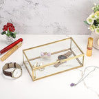 Hipiwe Vintage Glass Keepsake Box, Rectangle Jewelry Display Organizer, Lidded Box for Home Decor, Storage of Trinkets, Rings, Bracelets