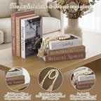 Menkxi 6 Aesthetic Decorative Books Set with Tassel Wood Bead Coffee Table Decor Faux Books with Simple Design for Modern Home Decor Inspired Living Decoration Photo Storage and As a Keepsake Box