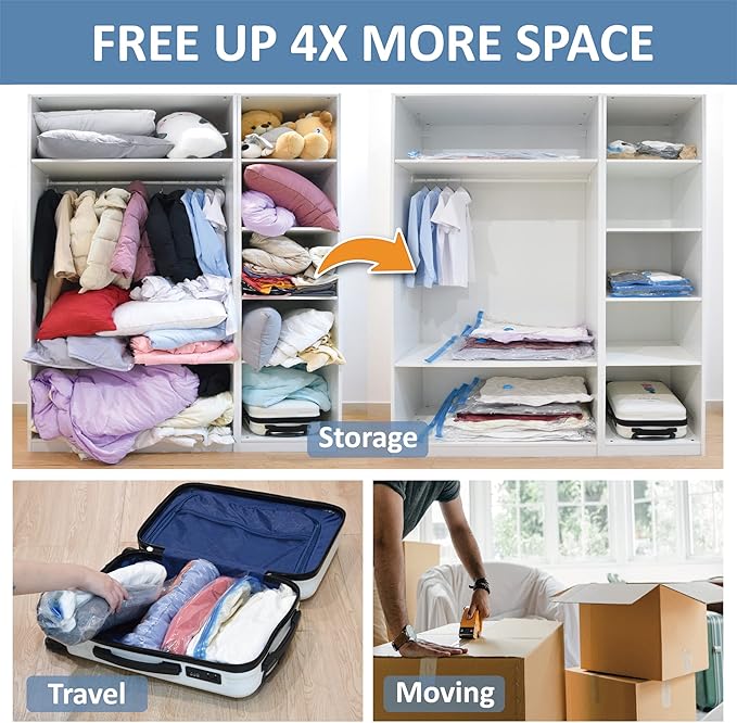 Cozy Essential Vacuum Storage Bags, Compression Space Saver Bags for Clothes, Comforters, Blankets, Pillow, Bedding, Sealer Clothing Storage,12 Combo