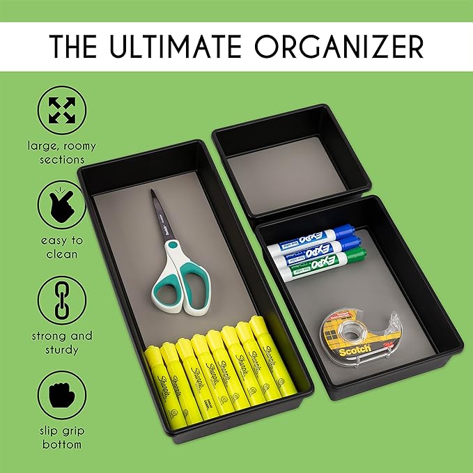 Drawer Organizers 3-Size | Office, Kitchen, Desk, Junk Drawer Organization & Storage Tray [6 Pcs]